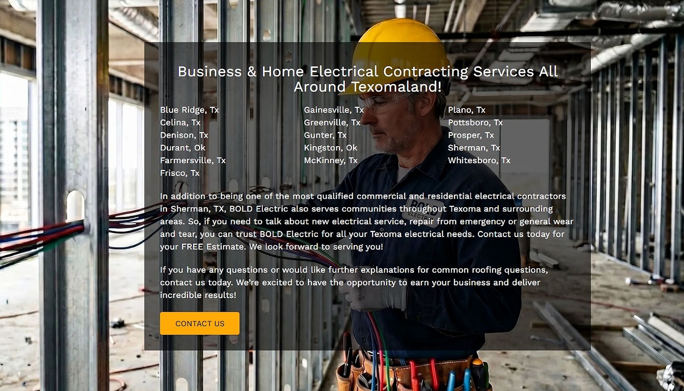 BOLD Electric service area in greater Texomaland.